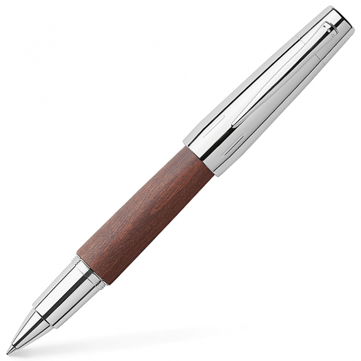 148215 Dark Brown 'E-Motion' pear wood & chrome rollerball pen by Faber-Castell