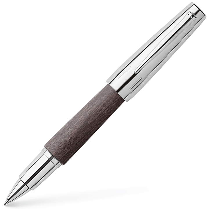 148225 - Black pear wood & chrome rollerball 'E-Motion' pen by Faber-Castell